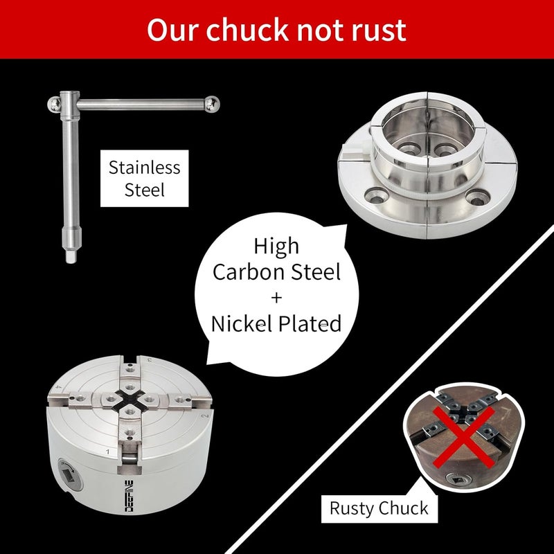 DEEFIINE 4 Inch Wood Lathe Chuck Set 1" x 8TPI Thread & 3/4"x16TPI Adapter, Nickel Plated Self-Centering 4 Jaw Wood Turning Chuck.(1 jaw) - Image 2